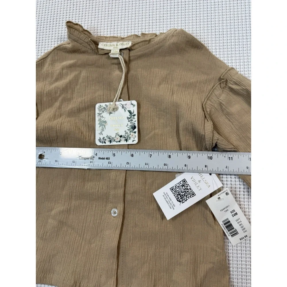 Chelsea & Violet Baby Tan Top 24M Long Sleeve Button Shirt F24WI231I NWT